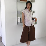 [UNISEX] カットサイドスナップカプリバミューダパンツ