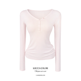 Lena Soft Button Slim Tee (4color)