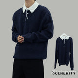 Popping collar knit (Navy)