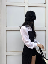 グレインスリットロングチームレイヤードノースリーブニットワンピース (3 colors)