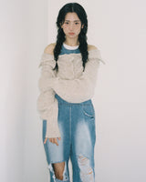 MUFFLER & TWO WAY CARDIGAN - OATMEAL