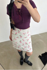 レースVネックストラップクロップトップ (WHITE, PURPLE 2COLORS!)