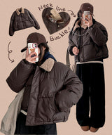 Tudu High-Neck Wool Collar Leather Padded Jumper