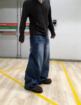 No.1832 damage slub wide denim PT