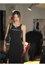 Black mini sleeveless long dress