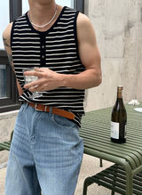 [S/S] Stripe henry neck sleeveless(3color)