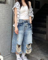 Spark Destroyed Denim Bermuda Pants