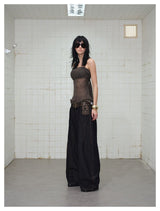 Ethnic Pattern Curved Washed Denim Pants