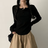 Its Hem Round Button Long Sleeve Tee