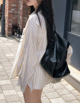 Today Loose Button Wrap Stripe Shirt (3color)
