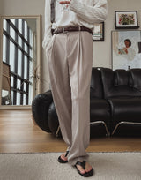 Summer double pleated wide slacks
