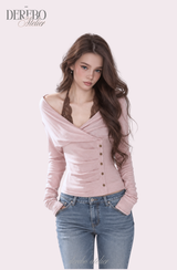 ロゼ レース ホルターネック ロングスリーブ Tシャツ