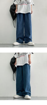 [M–2XL] Mutto Back Banding One-Tuck Wide Denim Pants (4 colors)