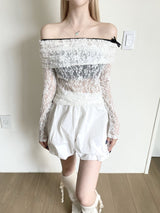 1225. Ribbon lace strap off T (2color)
