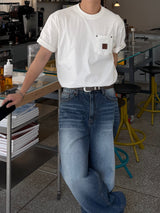 Dun paper washed wide denim