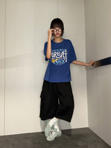 Ezlong Round Letter Tattoo Graphic Oversized T-Shirt 3color