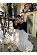 Back White Bow Long Sleeve Knit T-shirt