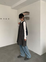 ガンスリン チェック スリーブレス ボタン ワンピース