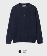 Look & P ヘンリーネックボタンケーブルオーバーフィットニット