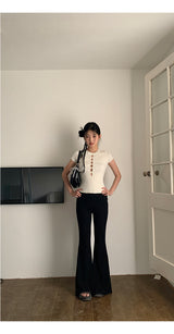 Hollow slit slim ribbed short sleeve tee