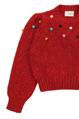 Pom Pom Mix Knit [Red]