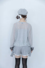 リボン スリーブ カーディガン(gray)