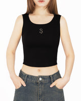 W Chest Logo Crop Short Sleeve BLACK