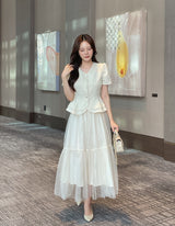 Hene V-neck Bokashi Peplum Jacket Blouse