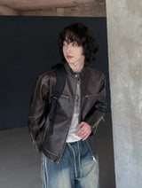 Bleed Washed Leather Biker Jacket