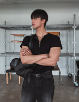 [LANARCH] Half Zip-Up Short Sleeve T-Shirt