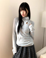 テアン ハイネック ボタン フリース裏地 ウールTシャツ