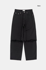 Middle low cut pin-tuck wide pants