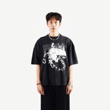 HIERARCHY STUDIOS TMTNW - ウォッシュドブラックアンチェーンオーバーサイズTシャツ