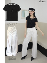 Black Layered Halterneck Strap Short Sleeve T-shirt