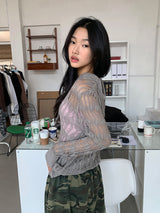NET SEE-THROUGH KNIT HOOD ZIP-UP