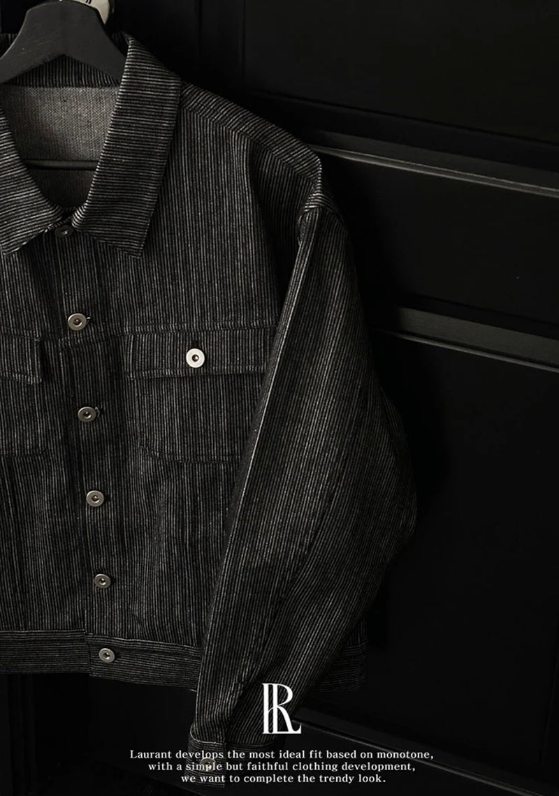 [LAURANTSEOUL] Stripe corduroy denim trucket jacket