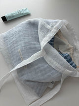 Pattern string pouch - blue check , M size