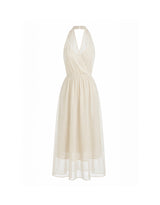 Lorielle Halterneck Sheer Wrap Long Dress Ivory