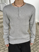 Overlock Henley Neck Knit Long Sleeve 4C