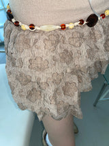 Beige Flower Frill Skirt&Pants