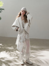 Lace Trim Embroidery Cream Spring Jacket Soft Feminine Casual Outer