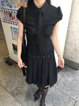 Monday Office Ball Stud Pleated Midi Skirt