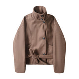Vero High Neck Belted Short Coat 233617679