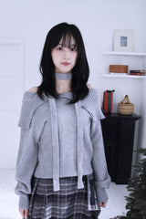 [Muffler SET] オフショルダーボタンストラップニット (3 colors)