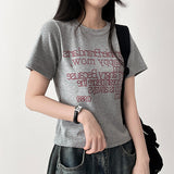 アートスパンデックスレタリングショートスリーブTシャツ