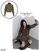 カーキハイネックレトロストリートジップアップ
