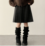 Bomi A-line pleated check midi skirt 