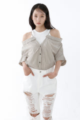 LOOSE OFF-SHOULDER SHIRT_BEIGE