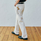 97 lc splatter bootscut denim pants ecru