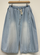 ASH🩶🩵 SIDE PINTUCK BALLOON DENIM BERMUDA 🩶🖤3COLOR 2SIZE